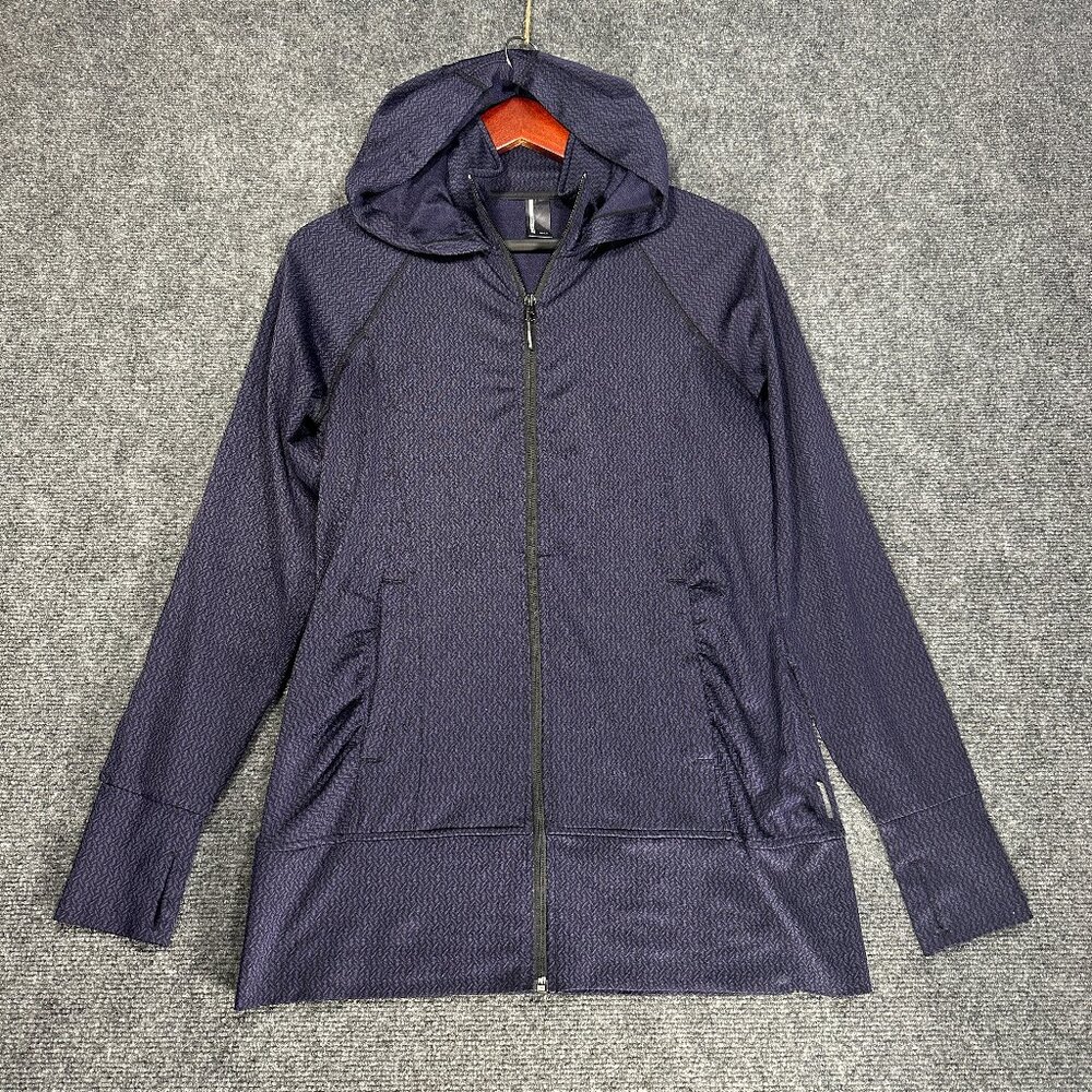 Mondetta Jacket Womens Small Full Zip Purple Stretch Thumb Holes Pockets Hood